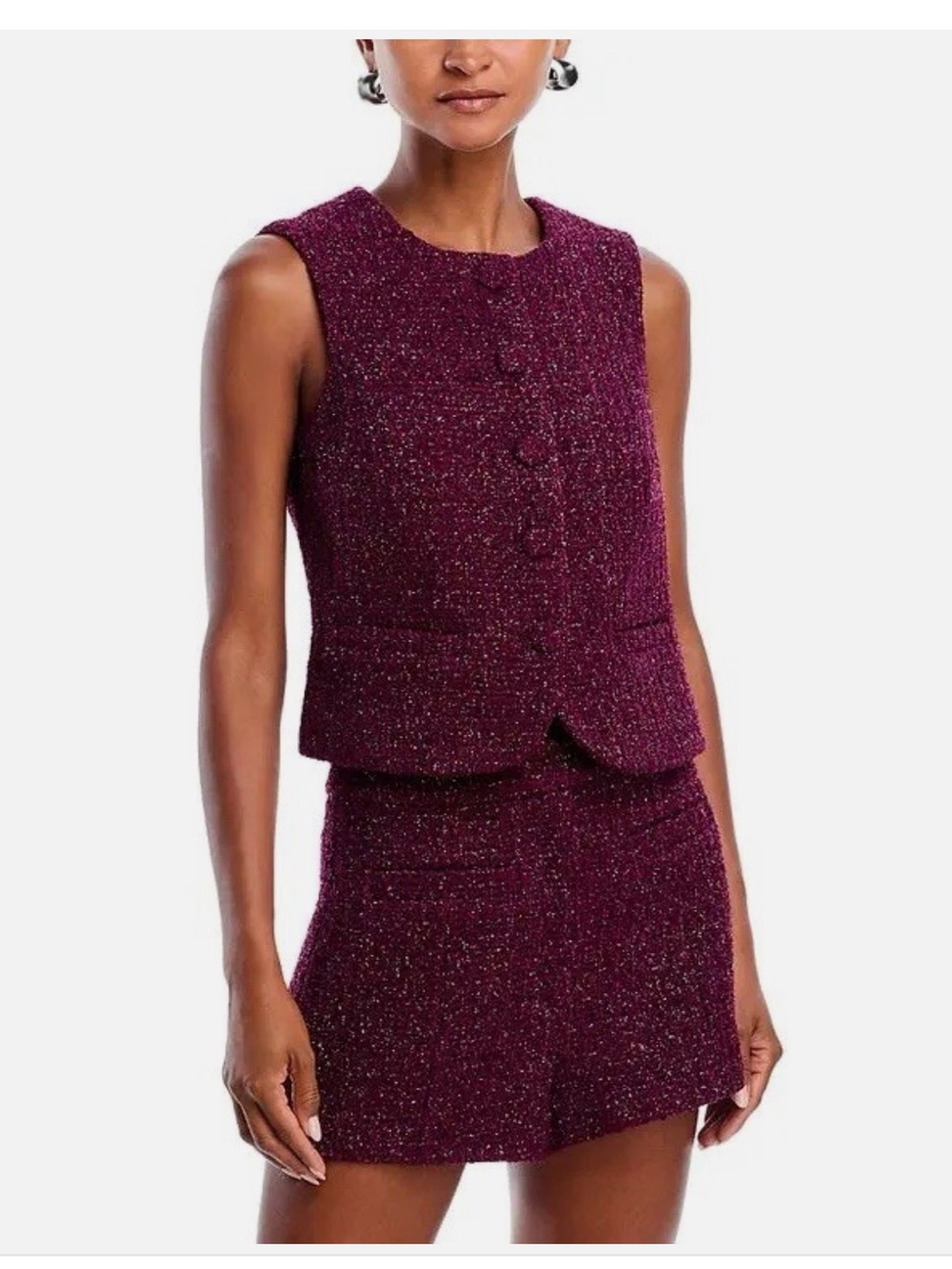 Aqua Plum Tweed Sleeveless Vest & Short Set
